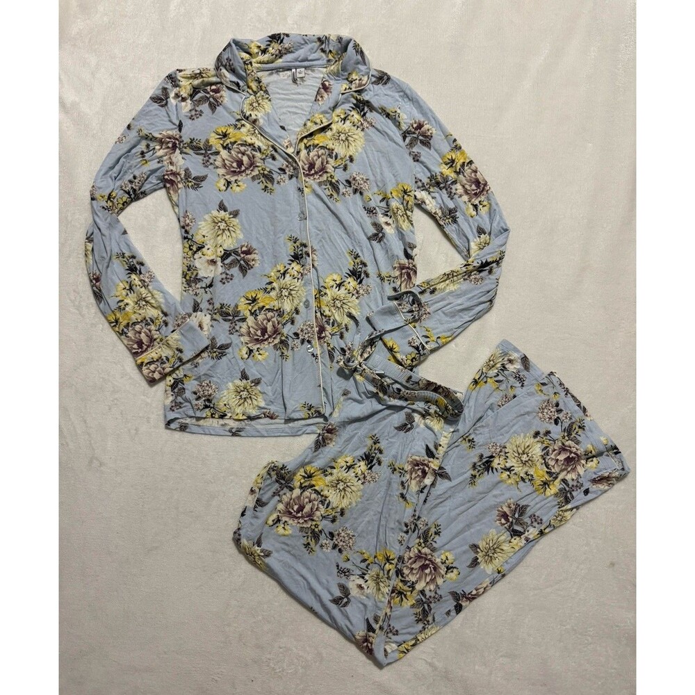 Nordstrom Blue Floral Long Sleeve Pajama Set Pants Sz Small Tencel Modal Stretch